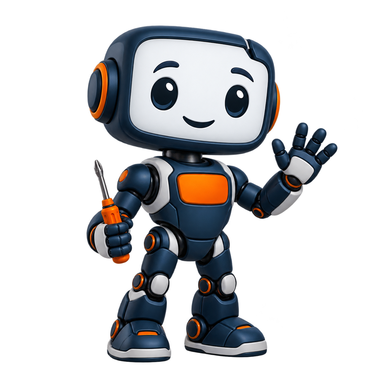 La mascota de SoftwareTaller, un robot técnico saludando